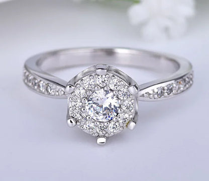Elegant Engagement Ring with Eight Hearts & Arrows Zirconia