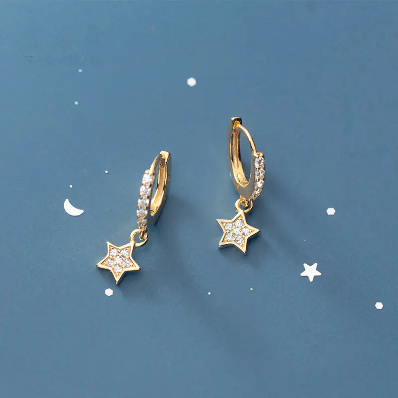 S925 Silver Star Earrings with Diamonds for Women