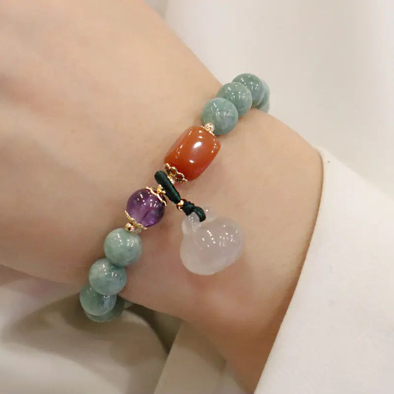 Korean-Style Jade Crystal Bracelet with Lotus Beads