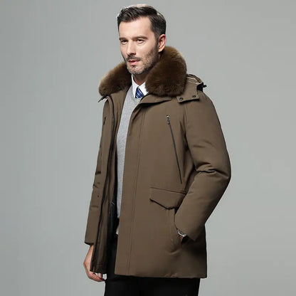 Thick Warm Down Jacket for Elderly Men with Fur Collar