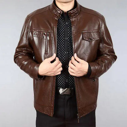 Middle Aged Men's Fashion PU Leather Jacket