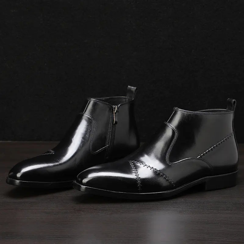 Men's Handmade High-top Leather Boots with Stitching