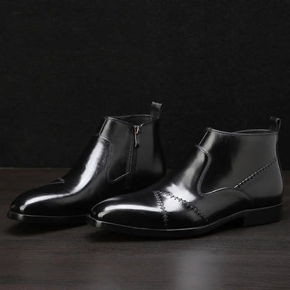 Men's Handmade High-top Leather Boots with Stitching