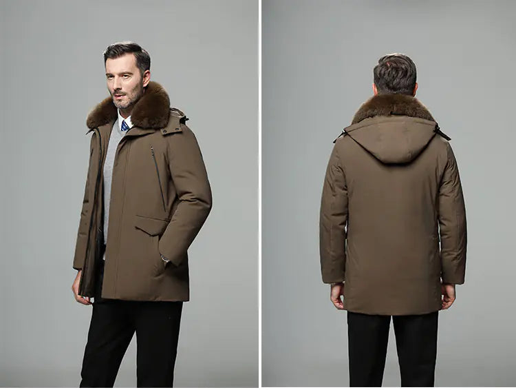 Thick Warm Down Jacket for Elderly Men with Fur Collar