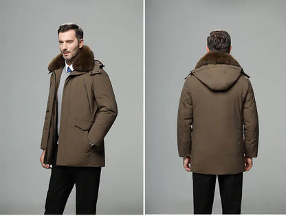Thick Warm Down Jacket for Elderly Men with Fur Collar