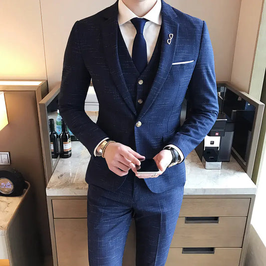 Korean Style Slim Fit Men's Suit Set for Groom
