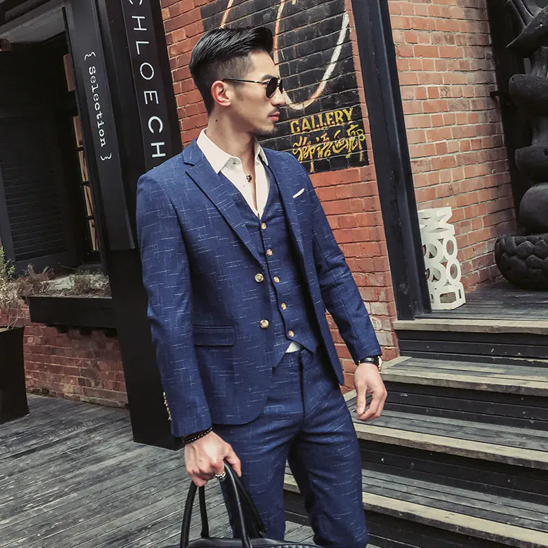 Korean Style Slim Fit Men's Suit Set for Groom