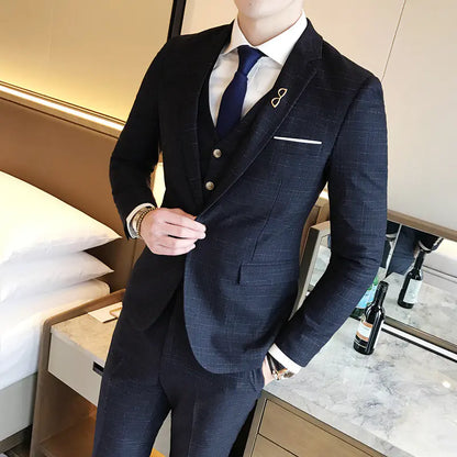 Korean Style Slim Fit Men's Suit Set for Groom