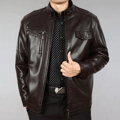 Middle Aged Men's Fashion PU Leather Jacket