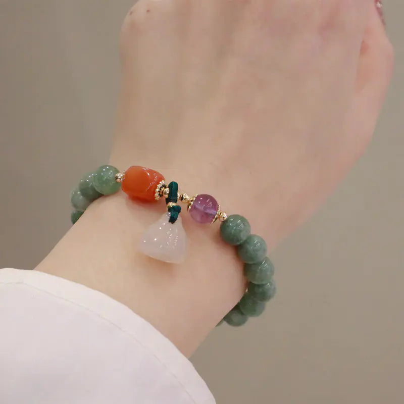 Korean-Style Jade Crystal Bracelet with Lotus Beads