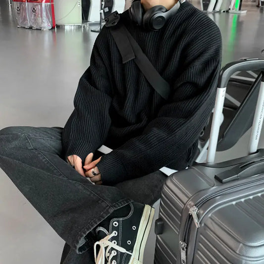 Lazy Style Solid Color Round Neck Pullover Sweater