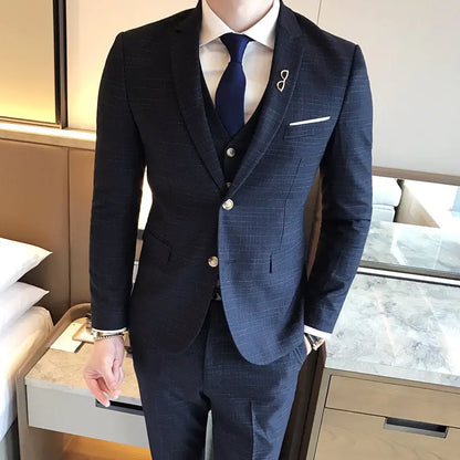 Korean Style Slim Fit Men's Suit Set for Groom