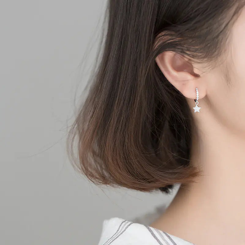 S925 Silver Star Earrings with Diamonds for Women