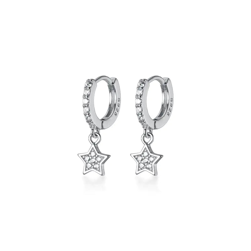 S925 Silver Star Earrings with Diamonds for Women