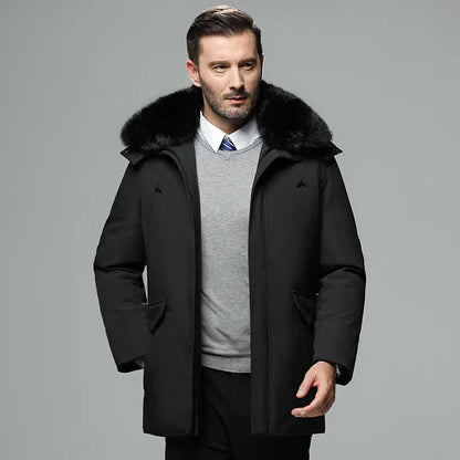 Thick Warm Down Jacket for Elderly Men with Fur Collar