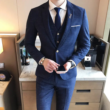 Korean Style Slim Fit Men's Suit Set for Groom