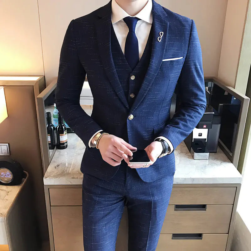 Korean Style Slim Fit Men's Suit Set for Groom