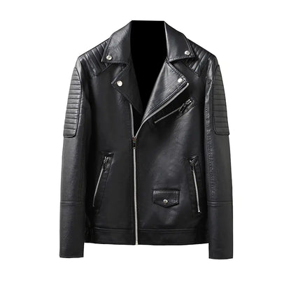 "Winter Slim Fit Men's Leather Jacket with Zipper Pockets"