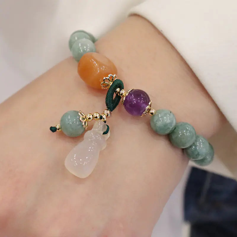Korean-Style Jade Crystal Bracelet with Lotus Beads