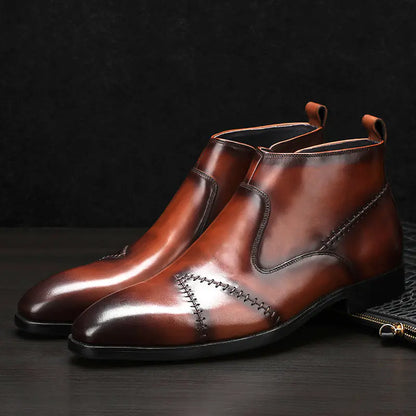 Men's Handmade High-top Leather Boots with Stitching