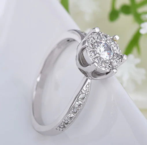 Elegant Engagement Ring with Eight Hearts & Arrows Zirconia