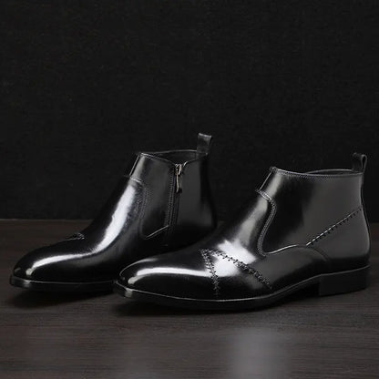 Men's Handmade High-top Leather Boots with Stitching