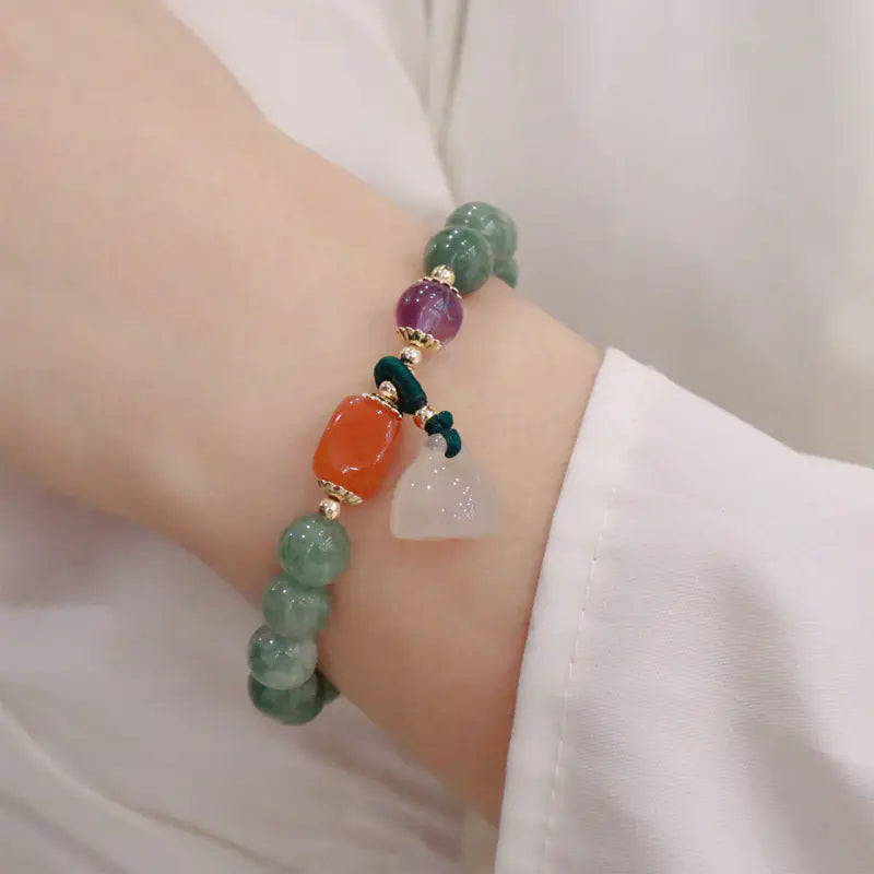 Korean-Style Jade Crystal Bracelet with Lotus Beads