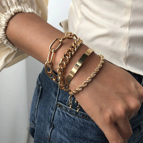 B1136 Women's Fashionable Gold Chunky Chain Bracelet