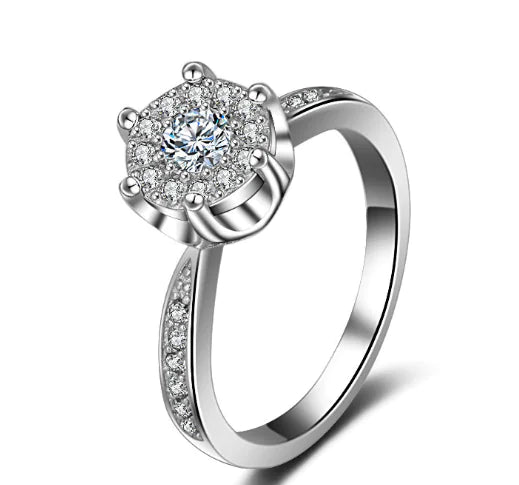 Elegant Engagement Ring with Eight Hearts & Arrows Zirconia