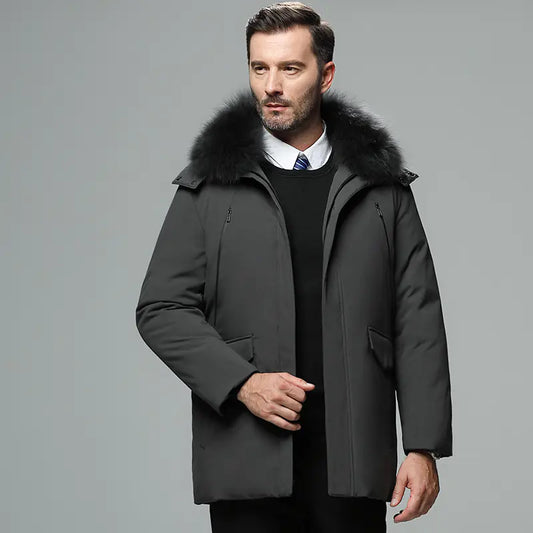 Thick Warm Down Jacket for Elderly Men with Fur Collar