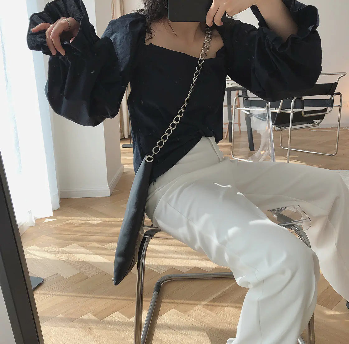 Retro French Puff Sleeve Off-Shoulder Blouse Shirt