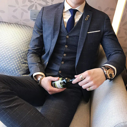 Korean Style Slim Fit Men's Suit Set for Groom
